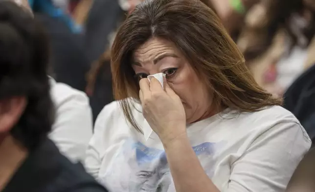 A person reacts during a hearing for Patrick Crusius, the Walmart mass shooter, in the 409th district Commissioners Courtroom at the Enrique Moreno County Courthosue in El Paso, Texas, April 21, 2025. (Ruben R. Ramirez/Pool Photo via AP)