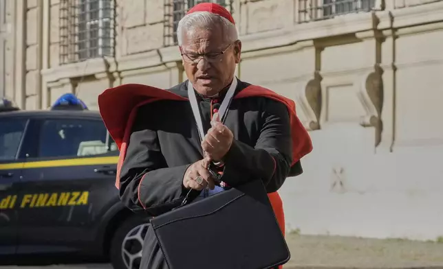 Cardinal Soane Patita Paini Mafi, from Tonga, arrives for a college of cardinals' meeting, at the Vatican, Wednesday, April 30, 2025. (AP Photo/Gregorio Borgia)