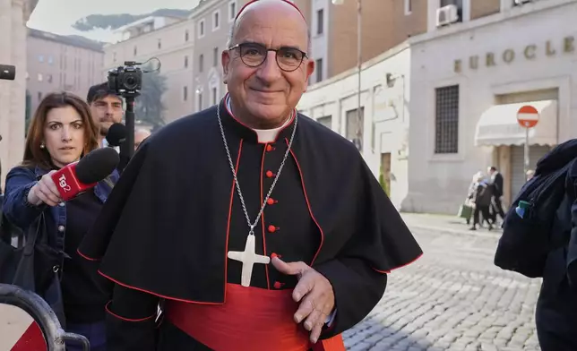 Cardinal Fernando Natalio Chomalí Garib arrives for a college of cardinals' meeting, at the Vatican, Wednesday, April 30, 2025. (AP Photo/Gregorio Borgia)