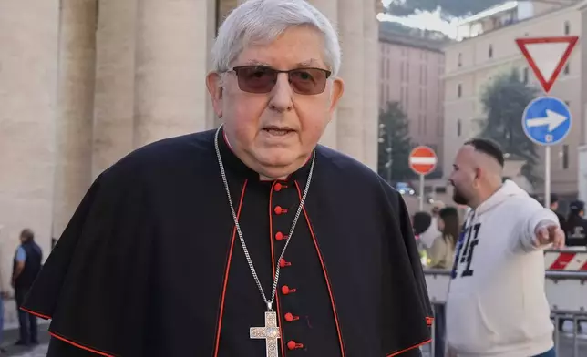 Canadian Cardinal Thomas Christopher Collins arrives for a college of cardinals' meeting, at the Vatican, Wednesday, April 30, 2025. (AP Photo/Gregorio Borgia)