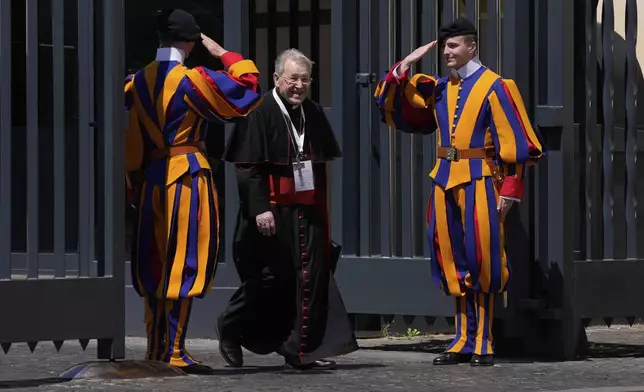 Cardinal Walter Kasper leaves at the end of a college of cardinals' meeting, at the Vatican, Tuesday, April 29, 2025. (AP Photo/Gregorio Borgia)