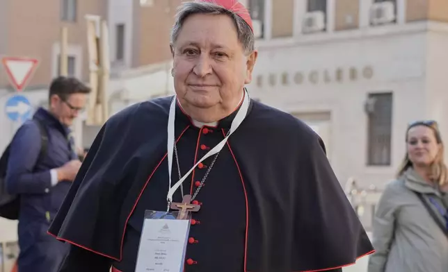 Cardinal João Braz de Aviz from Brazil arrives for a college of cardinals' meeting, at the Vatican, Wednesday, April 30, 2025. (AP Photo/Gregorio Borgia)