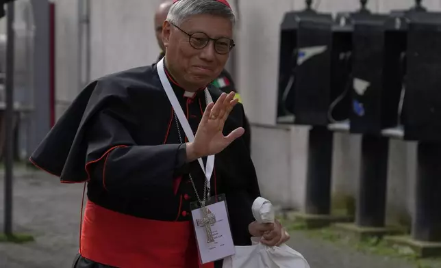 Cardinal Stephen Chow Sau-yan arrives for a college of cardinals' meeting, at the Vatican, Monday, April 28, 2025. (AP Photo/Gregorio Borgia)