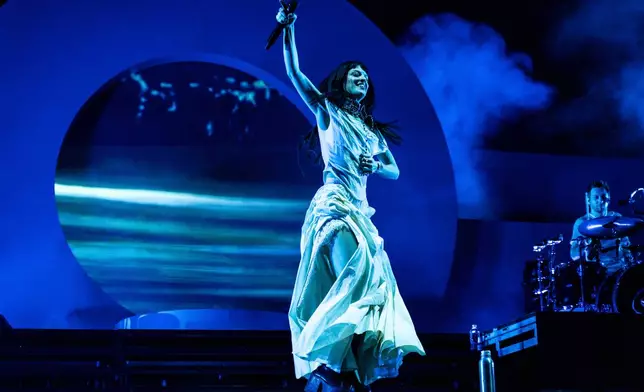 Maria Zardoya of The Marías performs during the first weekend of the Coachella Valley Music and Arts Festival at the Empire Polo Club on Friday, April 11, 2025, in Indio, Calif. (Photo by Amy Harris/Invision/AP)