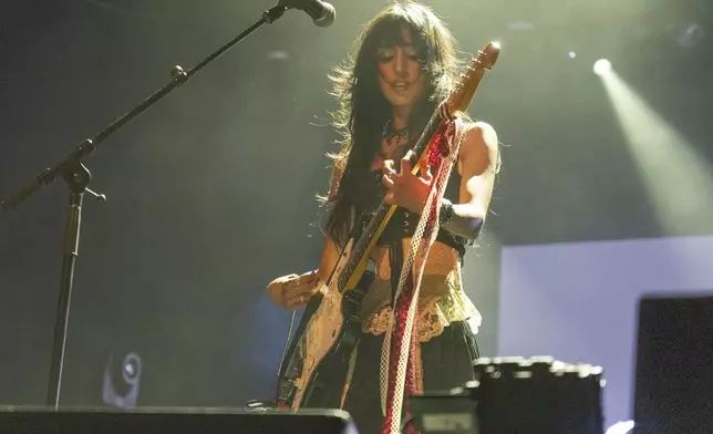 Aislinn Ritchie of Glixen performs during the first weekend of the Coachella Valley Music and Arts Festival at the Empire Polo Club on Friday, April 11, 2025, in Indio, Calif. (Photo by Amy Harris/Invision/AP)