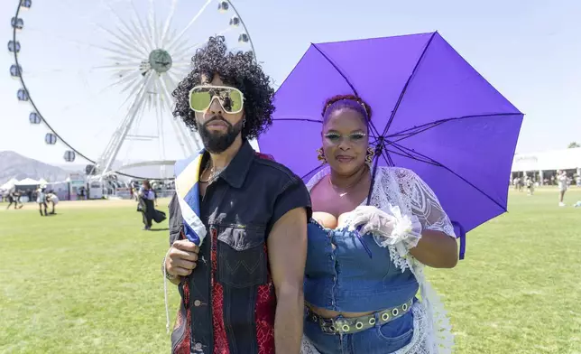 Andy Sherman, Dorothy Sherman of Shermanology pose during the first weekend of the Coachella Valley Music and Arts Festival at the Empire Polo Club on Friday, April 11, 2025, in Indio, Calif. (Photo by Amy Harris/Invision/AP)
