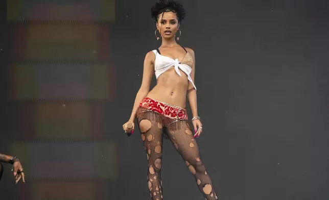 Tyla performs during the first weekend of the Coachella Valley Music and Arts Festival at the Empire Polo Club on Friday, April 11, 2025, in Indio, Calif. (Photo by Amy Harris/Invision/AP)