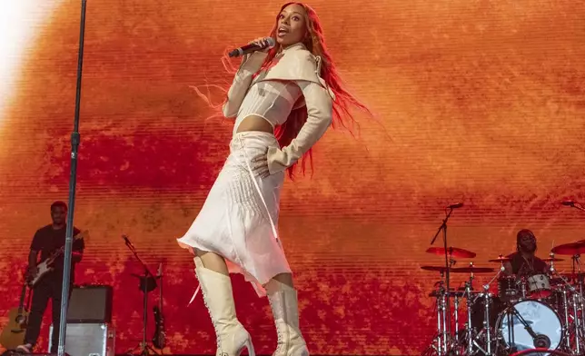 Ravyn Lenae performs during the first weekend of the Coachella Valley Music and Arts Festival at the Empire Polo Club on Friday, April 11, 2025, in Indio, Calif. (Photo by Amy Harris/Invision/AP)