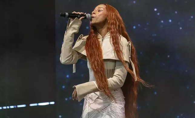 Ravyn Lenae performs during the first weekend of the Coachella Valley Music and Arts Festival at the Empire Polo Club on Friday, April 11, 2025, in Indio, Calif. (Photo by Amy Harris/Invision/AP)