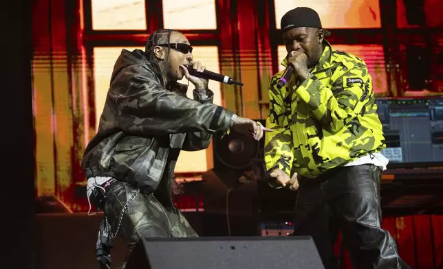 Tyga, left, and Mustard perform during the first weekend of the Coachella Valley Music and Arts Festival at the Empire Polo Club on Friday, April 11, 2025, in Indio, Calif. (Photo by Amy Harris/Invision/AP)