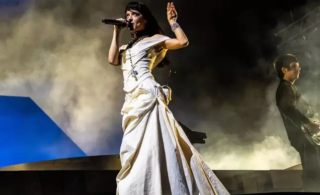 Maria Zardoya of The Marías performs during the first weekend of the Coachella Valley Music and Arts Festival at the Empire Polo Club on Friday, April 11, 2025, in Indio, Calif. (Photo by Amy Harris/Invision/AP)