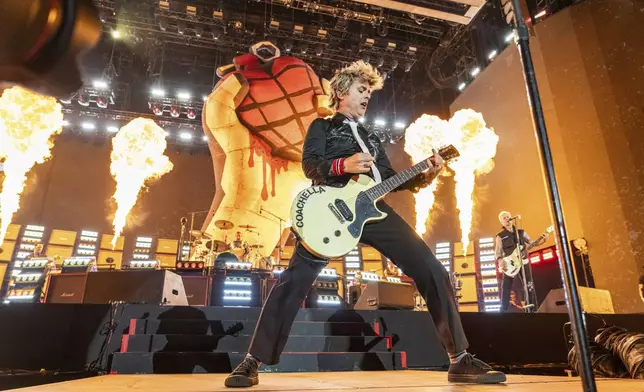 Billie Joe Armstrong of Green Day performs during the first weekend of the Coachella Valley Music and Arts Festival at the Empire Polo Club on Saturday, April 12, 2025, in Indio, Calif. (Photo by Amy Harris/Invision/AP)