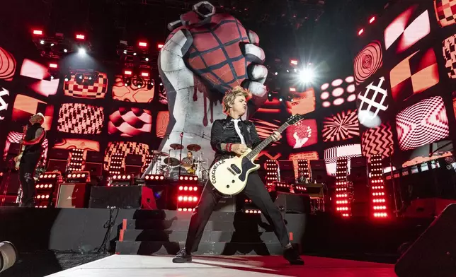 Billie Joe Armstrong of Green Day performs during the first weekend of the Coachella Valley Music and Arts Festival at the Empire Polo Club on Saturday, April 12, 2025, in Indio, Calif. (Photo by Amy Harris/Invision/AP)