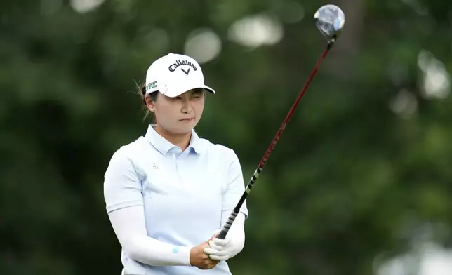 Yan Liu, of China, prepares to hit on the sixth hole during the second round of the Chevron Championship LPGA golf tournament Friday, April 25, 2025, in The Woodlands, Texas. (AP Photo/Ashley Landis)