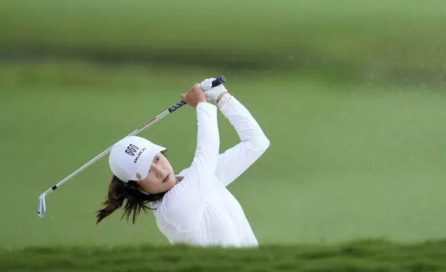 Yu Liu, of China, hits on the fifth hole during the second round of the Chevron Championship LPGA golf tournament Friday, April 25, 2025, in The Woodlands, Texas. (AP Photo/Ashley Landis)