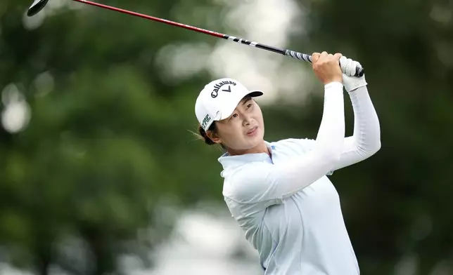 Yan Liu, of China, hits on the sixth hole during the second round of the Chevron Championship LPGA golf tournament Friday, April 25, 2025, in The Woodlands, Texas. (AP Photo/Ashley Landis)