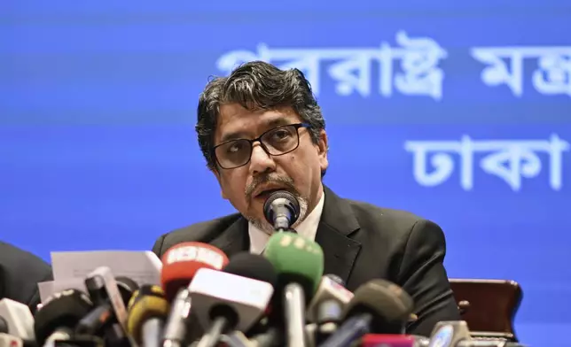Bangladesh Foreign Secretary Md. Jashim Uddin speaks at a press conference following his bilateral meeting with Pakistan Foreign Secretary Amna Baloch in Dhaka, Bangladesh, Thursday, April 17, 2025. (AP Photo/Mahmud Hossain Opu)