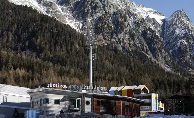 A view of the Anterselva Biathlon Arena, where the biathlon discipline will take place during the Milan Cortina 2026 Winter Olympics, in northern Italy, Saturday, Jan. 25, 2025. (AP Photo/Alessandro Trovati)