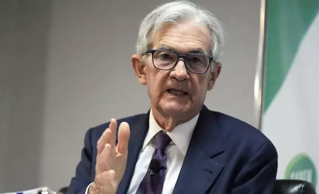 Federal Reserve Chairman Jerome Powell speaks at the SABEW Annual Conference Society for Advancing Business Editing and Writing Annual Conference in Arlington, Va., Friday, April 4, 2025. (AP Photo/Manuel Balce Ceneta)