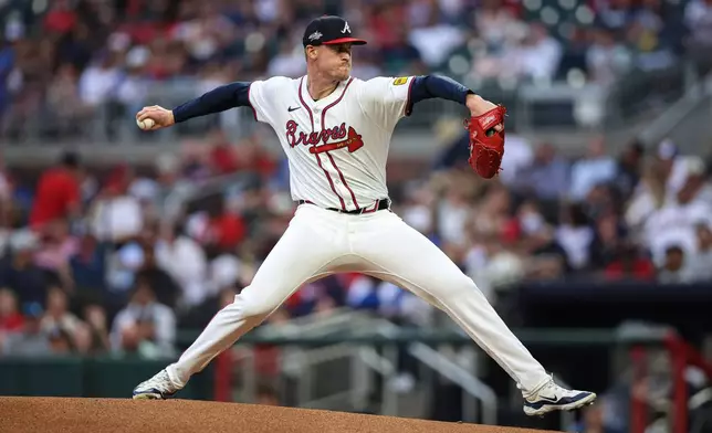 Atlanta Braves pitcher Scott Blewett delivers in the first inning of a baseball game against the St. Louis Cardinals, Tuesday, April 22, 2025, in Atlanta. (AP Photo/Colin Hubbard)