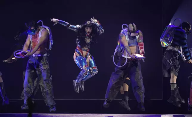 Katy Perry performs in concert at Arena CDMX in Mexico City, Wednesday, April 23, 2025. (AP Photo/Fernando Llano)