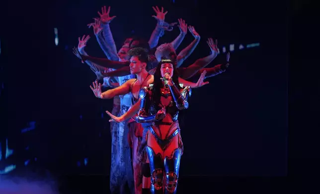 Katy Perry performs in concert at Arena CDMX in Mexico City, Wednesday, April 23, 2025. (AP Photo/Fernando Llano)