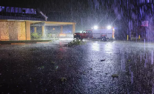 Heavy rain falls in Ada, Okla., Saturday, April 19, 2025. (Richard R. Barron/The ADA News via AP)