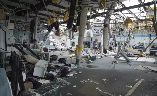 Damage to Maurices clothing is shown in Ada, Okla., after severe weather passed the area, Sunday, April 20, 2025. (Richard R. Barron/The ADA News via AP)