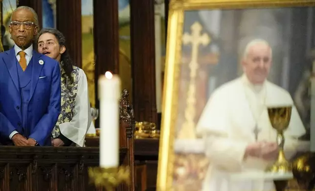 Reverend Al Sharpton attends a mass for Pope Francis at St. Patrick's Cathedral, Tuesday, April 22, 2025, in New York. (AP Photo/Julia Demaree Nikhinson)