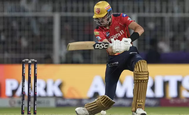 Punjab Kings' Marco Jansen plays a shot during the Indian Premier League cricket match between Kolkata Knight Riders and Punjab Kings at Eden Gardens in Kolkata in Kolkata , India, Saturday, April 26, 2025. (AP Photo/Bikas Das)