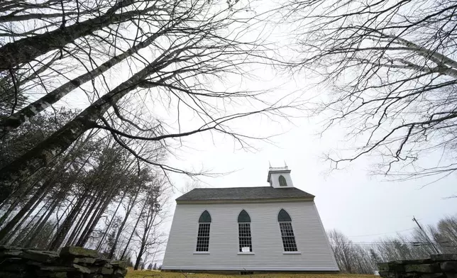 The South Solon Meeting House, a clapboard building with Gothic architectural influences, is pictured, Sunday, April 6, 2025, in Solon, Maine. (AP Photo/Robert F. Bukaty)