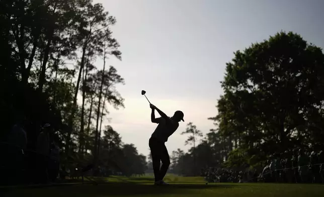 Nicolai Hojgaard, of Denmark, hits his tee shot on the seventh hole during the first round at the Masters golf tournament, Thursday, April 10, 2025, in Augusta, Ga. (AP Photo/Matt Slocum)