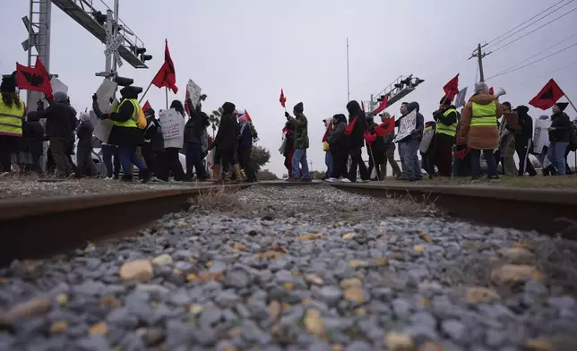 FILE - La Union del Pueblo Entero (LUPE), meaning The Union of the Entire People, march to protest the inauguration of incoming President-elect Donald Trump, Jan. 20, 2025, in McAllen, Texas. (AP Photo/Eric Gay, File)