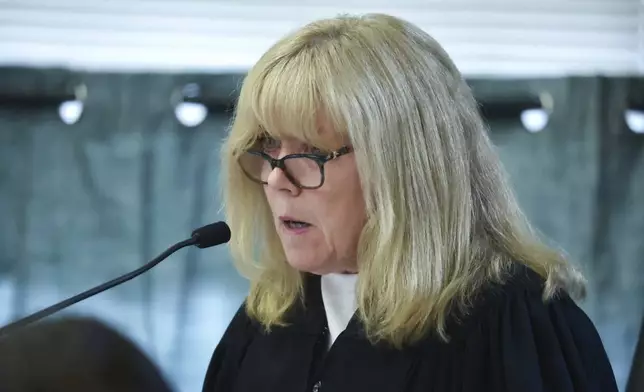 Judge Beverly Cannone listens in Norfolk Superior Court during Karen Read's trial on Tuesday, April 22, 2025 in Dedham, Mass. (Stuart Cahill /The Boston Herald via AP, Pool)