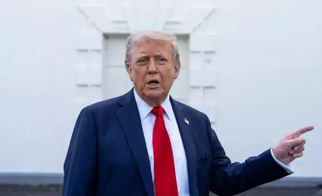 President Donald Trump speaks with reporters at the White House, Wednesday, April 23, 2025, in Washington. (AP Photo/Alex Brandon)