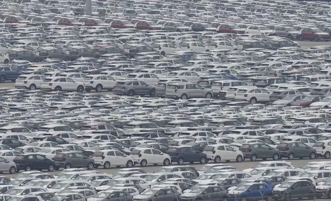 Vehicles for export sit parked at a port in Pyeongtaek, South Korea, Wednesday, April 9, 2025. (AP Photo/Lee Jin-man)