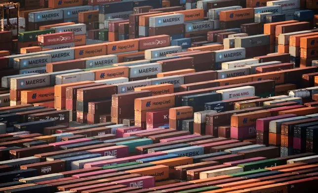 Containers at the port of Barcelona, Spain, Tuesday, April 8, 2025. (AP Photo/Emilio Morenatti)