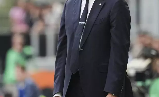 Inter Milan's head coach Simone Inzaghi stands on the sideline during the Serie A soccer match between Inter Milan and Roma at the San Siro Stadium, in Milan, Italy, Sunday, April 27, 2025. (AP Photo/Antonio Calanni)