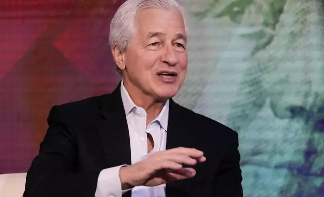 JPMorgan CEO Jamie Dimon is interviewed by Maria Bartiromo on the "Mornings with Maria Bartiromo" program, on the Fox Business Network, in New York Wednesday, April 9, 2025. (AP Photo/Richard Drew)