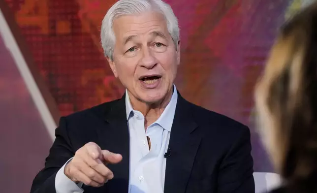 JPMorgan CEO Jamie Dimon is interviewed by Maria Bartiromo on the "Mornings with Maria Bartiromo" program, on the Fox Business Network, in New York Wednesday, April 9, 2025. (AP Photo/Richard Drew)