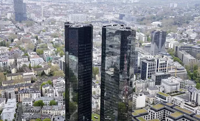 The headquarters of Deutsche Bank is seen in the financial district in Frankfurt, Germany, Thursday, April 10, 2025. (AP Photo/Martin Meissner)