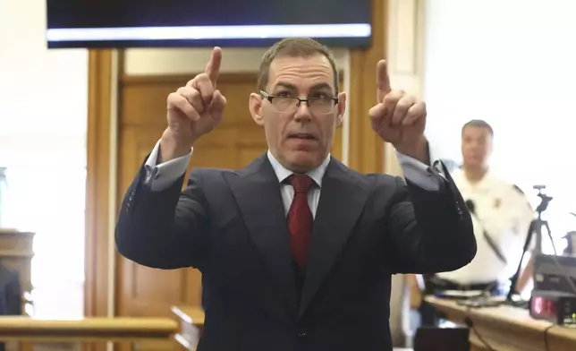 Special prosecutor Hank Brennan gives his opening argument at Karen Read's second murder trial at Norfolk Superior Court on Tuesday, April 22, 2025 in Dedham, Mass. (Stuart Cahill /The Boston Herald via AP, Pool)
