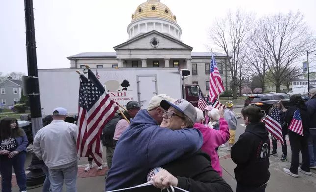 Supporters of Karen Read gather outside Norfolk Superior Court prior to Read's trial, Tuesday, April 22, 2025, in Dedham, Mass. (AP Photo/Charles Krupa)