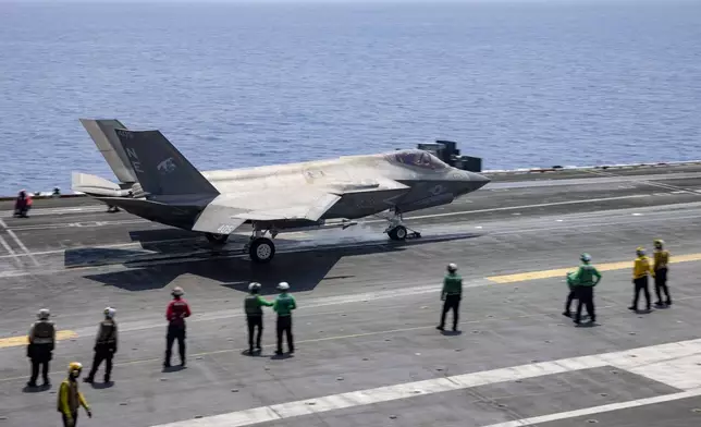 This photograph released by the U.S. Navy shows an F-35C Lightning II launch off the USS Carl Vinson aircraft carrier while operating in the Middle East on April 10, 2025. (Petty Officer 2nd Class Isaiah Goessl/U.S. Navy via AP)
