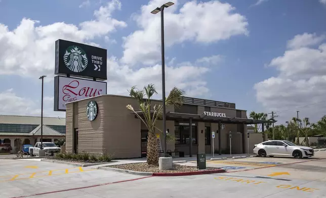 A general view shows a 3D printed Starbucks building Monday, April 28, 2025, in Brownsville, Texas. (AP Photo/Michael Gonzalez)