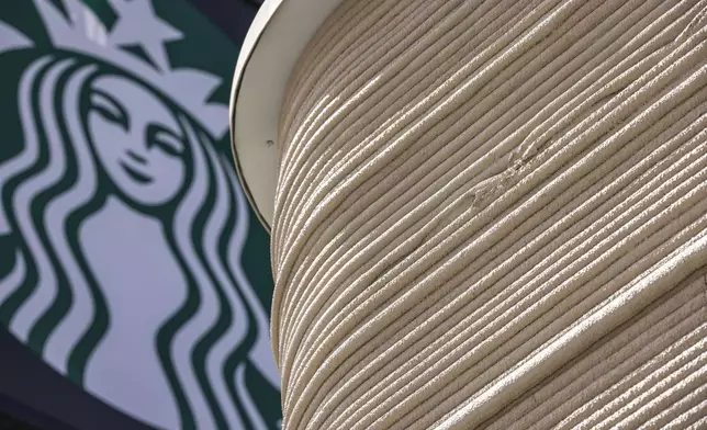 A view of the exterior shows a 3D printed Starbucks building Monday, April 28, 2025, in Brownsville, Texas. (AP Photo/Michael Gonzalez)