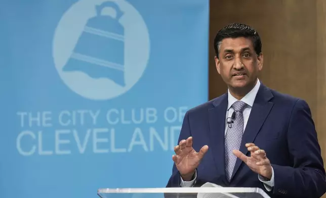 U.S. Rep. Ro Khanna (D-CA) speaks to the City Club of Cleveland, in Cleveland, Monday, April 14, 2025. (AP Photo/Sue Ogrocki)