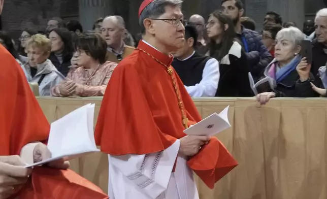 FILE - Cardinal Luis Tagle appears in the Basilica of Santa Sabina in Rome for the liturgy of the ashes presided over by Pope Francis on Ash Wednesday on Feb. 14, 2024. (AP Photo/Gregorio Borgia, FIle)