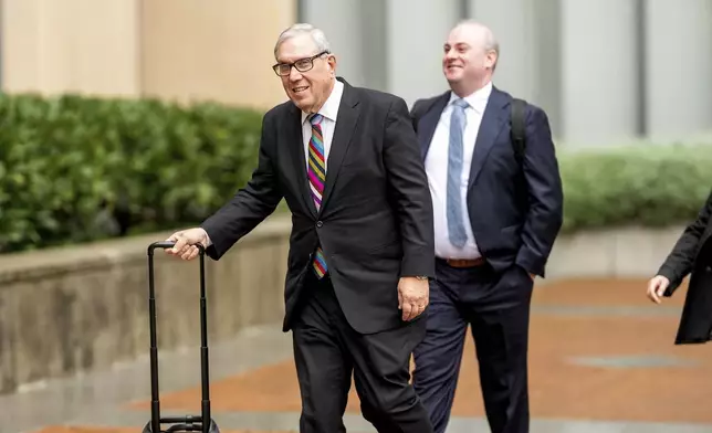 Attorney Jeffrey Kessler arrives at federal court on Monday, April 7, 2025, in Oakland, Calif. (AP Photo/Noah Berger)