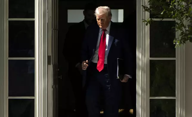 President Donald Trump arrives to welcome the Super Bowl champion Philadelphia Eagles NFL football team to the South Lawn of the White House, Monday, April 28, 2025, in Washington. (AP Photo/Mark Schiefelbein)